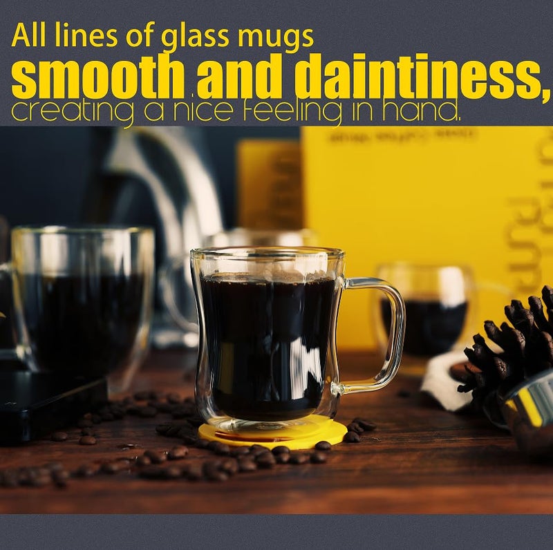 PunPun Coffee 12oz.350ml Glass Mugs Espresso Cups Coffee Glass Cups Champagne Glass Clear Drinking Cups, Tea Cups Wine Glass, Microwave Safe Borosilicate Glass Cup (12 OZ./Set of 2) - Image 2